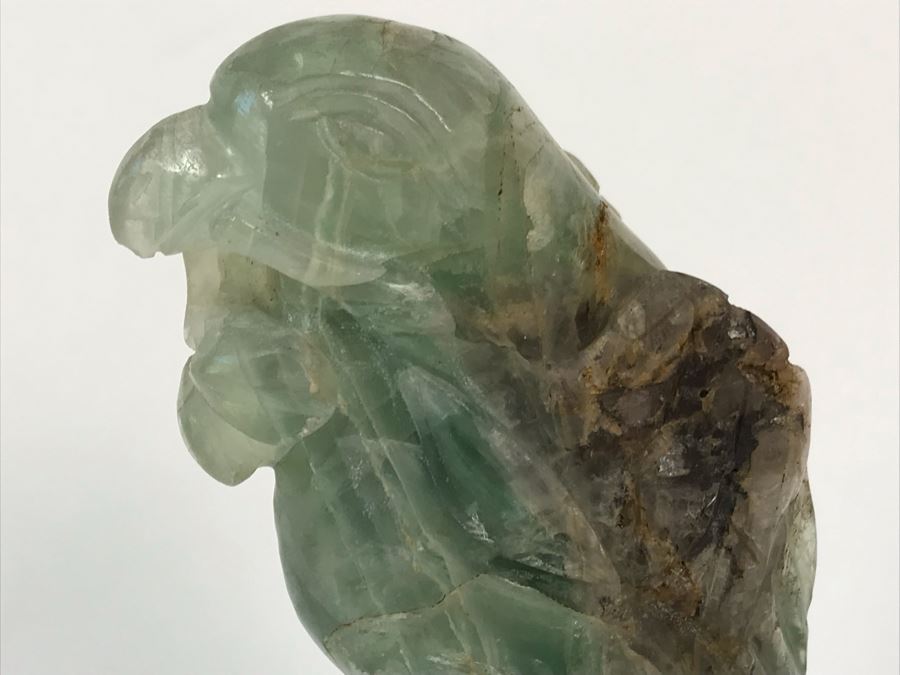 Vintage Chinese Carved Quartz Stone Bird Figurine With Wooden Stand 3.5W X 2D X 6H [Photo 9]