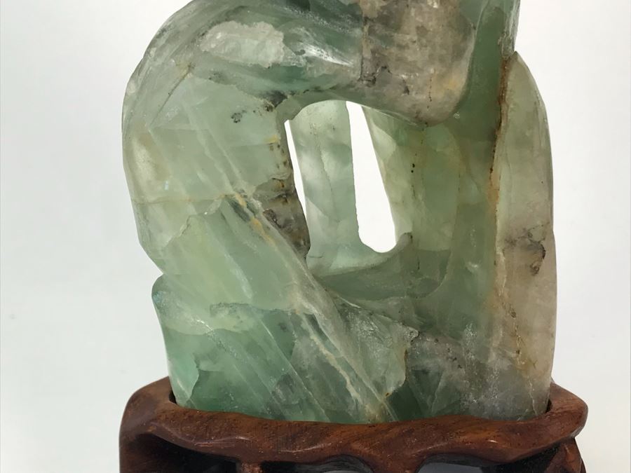 Vintage Chinese Carved Quartz Stone Bird Figurine With Wooden Stand 3.5W X 2D X 6H [Photo 10]