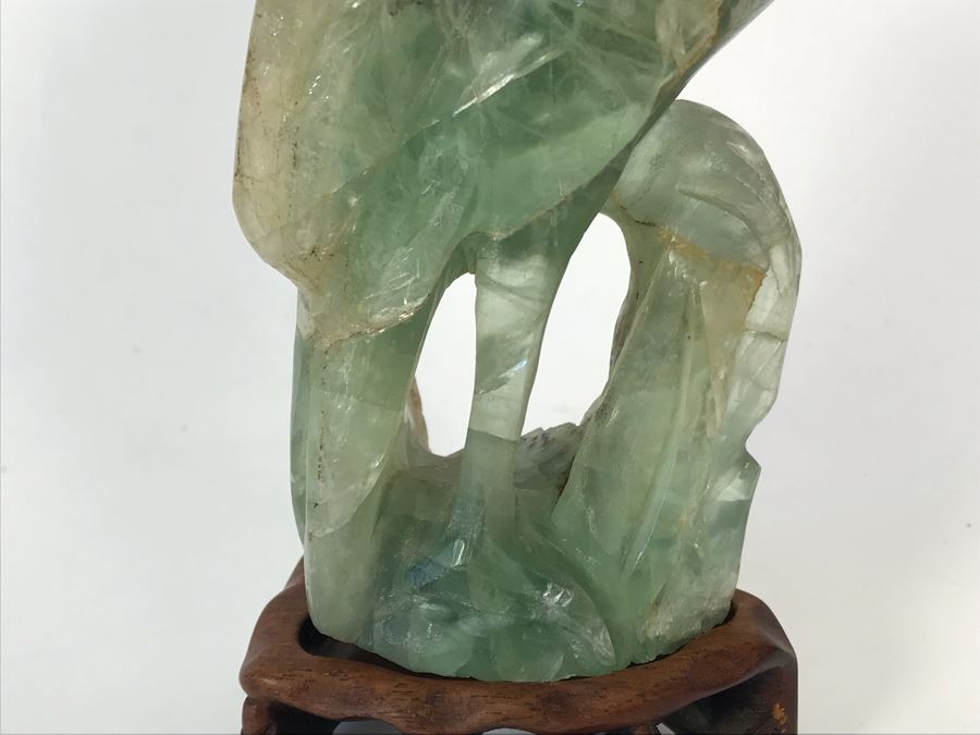 Vintage Chinese Carved Quartz Stone Bird Figurine With Wooden Stand 3.5W X 2D X 6H [Photo 5]