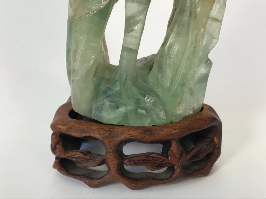 Vintage Chinese Carved Quartz Stone Bird Figurine With Wooden Stand 3.5W X 2D X 6H [Photo 6]