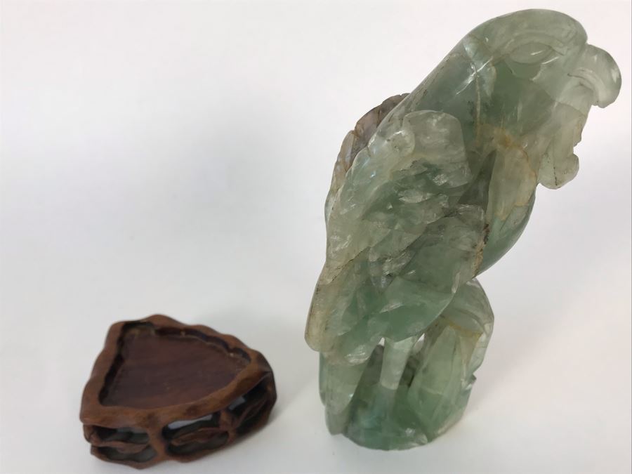 Vintage Chinese Carved Quartz Stone Bird Figurine With Wooden Stand 3.5W X 2D X 6H [Photo 19]