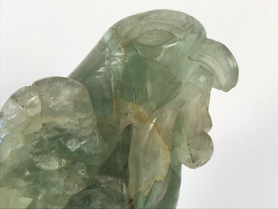 Vintage Chinese Carved Quartz Stone Bird Figurine With Wooden Stand 3.5W X 2D X 6H [Photo 3]