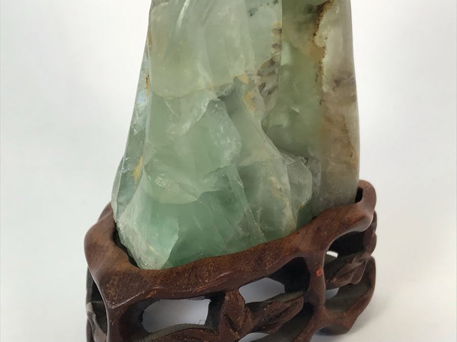 Vintage Chinese Carved Quartz Stone Bird Figurine With Wooden Stand 3.5W X 2D X 6H [Photo 12]