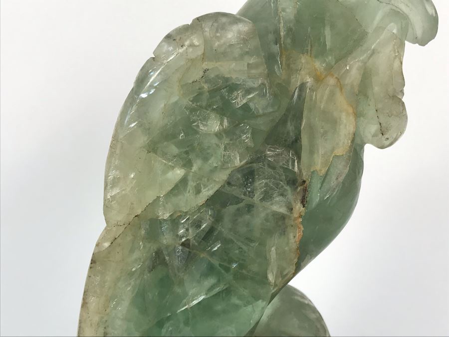 Vintage Chinese Carved Quartz Stone Bird Figurine With Wooden Stand 3.5W X 2D X 6H [Photo 4]