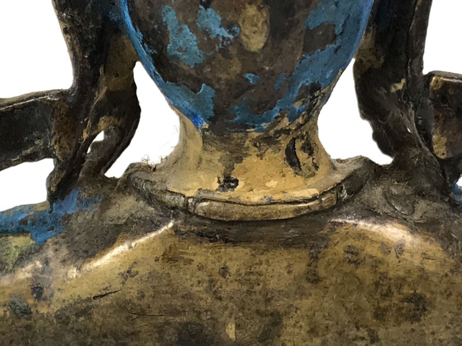 Old Tibetan Seated Buddha Akshobhya Figure Statue Signed With Wooden Stand 5W X 4D X 8.5H [Photo 33]