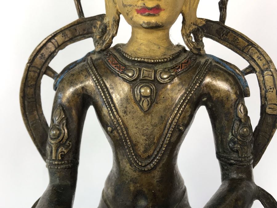 Old Tibetan Seated Buddha Akshobhya Figure Statue Signed With Wooden Stand 5W X 4D X 8.5H [Photo 9]