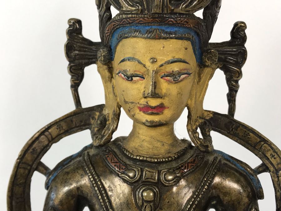 Old Tibetan Seated Buddha Akshobhya Figure Statue Signed With Wooden Stand 5W X 4D X 8.5H [Photo 7]