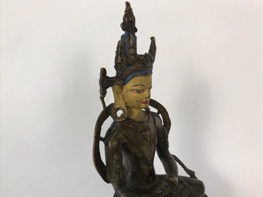 Old Tibetan Seated Buddha Akshobhya Figure Statue Signed With Wooden Stand 5W X 4D X 8.5H [Photo 16]