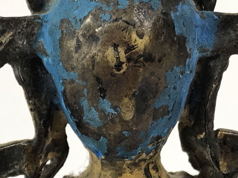 Old Tibetan Seated Buddha Akshobhya Figure Statue Signed With Wooden Stand 5W X 4D X 8.5H [Photo 32]