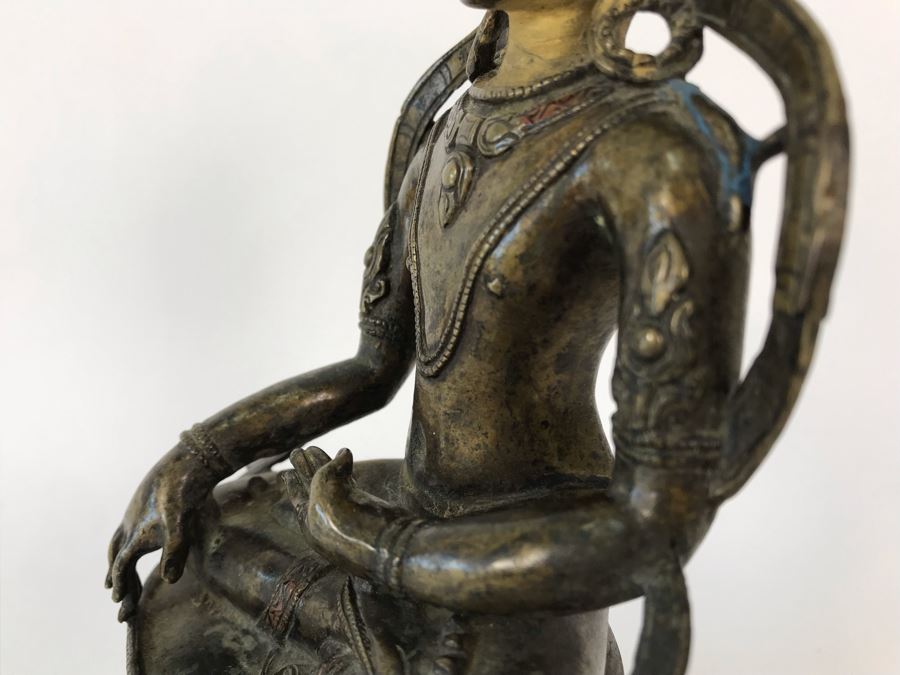 Old Tibetan Seated Buddha Akshobhya Figure Statue Signed With Wooden Stand 5W X 4D X 8.5H [Photo 21]