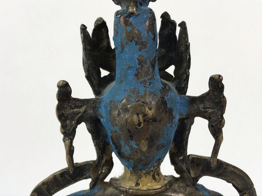 Old Tibetan Seated Buddha Akshobhya Figure Statue Signed With Wooden Stand 5W X 4D X 8.5H [Photo 31]