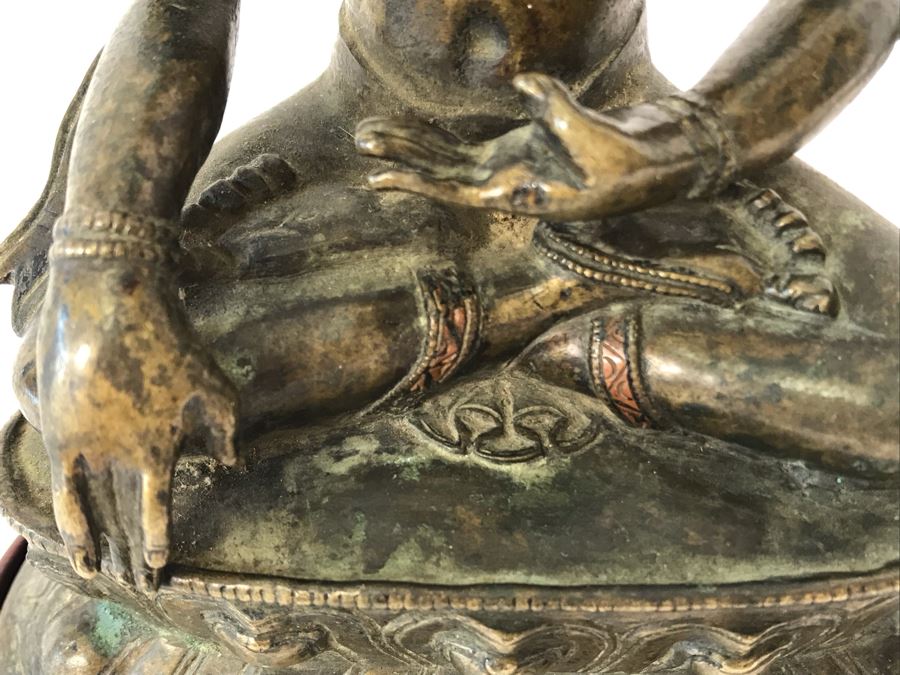 Old Tibetan Seated Buddha Akshobhya Figure Statue Signed With Wooden Stand 5W X 4D X 8.5H [Photo 12]