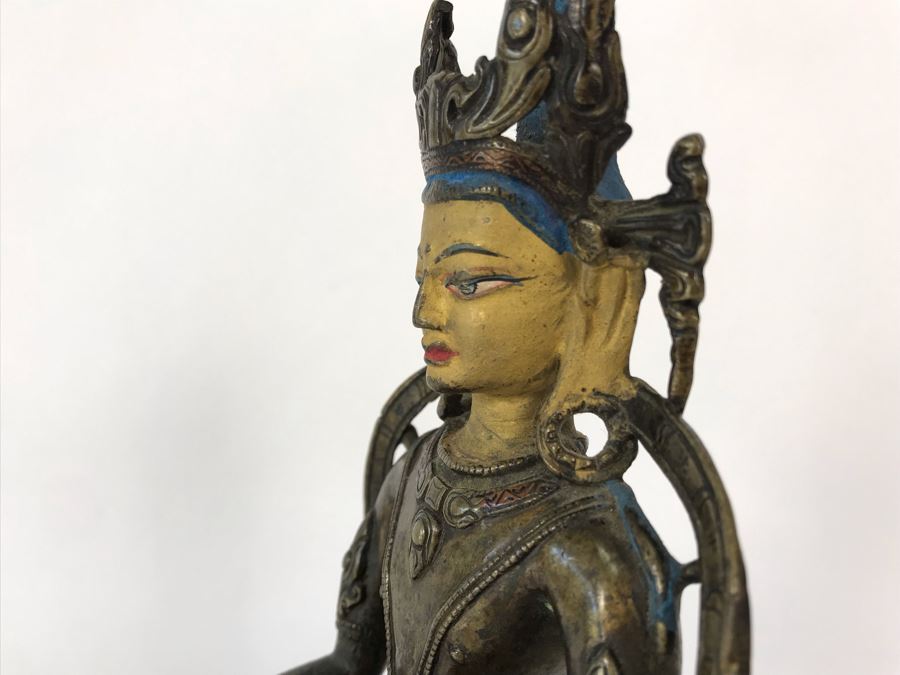 Old Tibetan Seated Buddha Akshobhya Figure Statue Signed With Wooden Stand 5W X 4D X 8.5H [Photo 20]