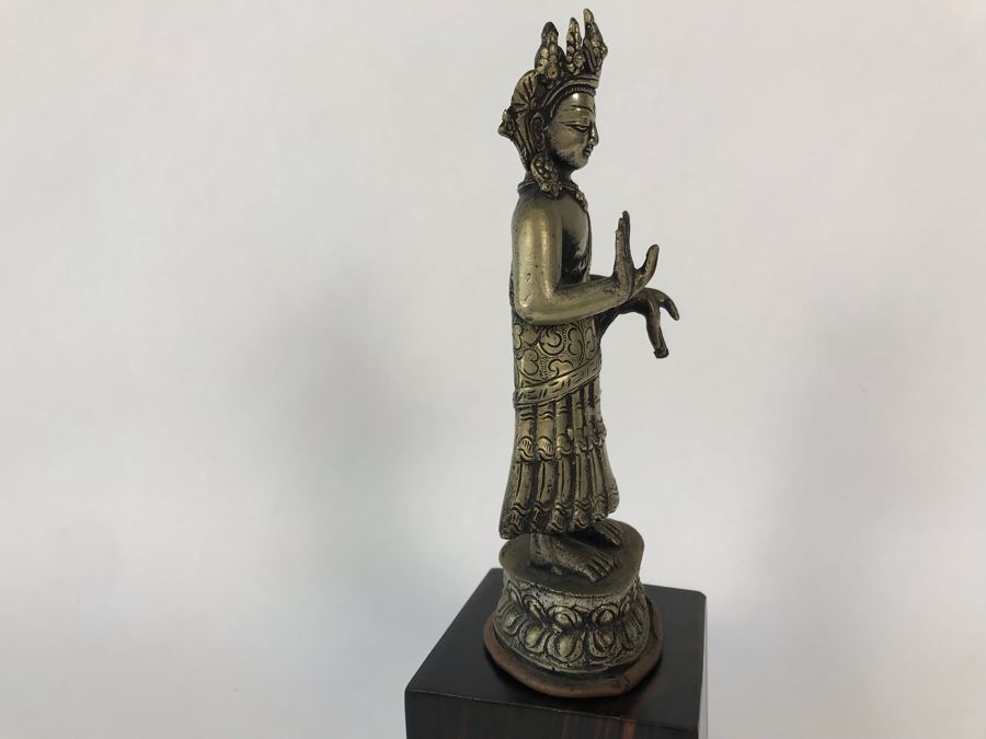 Vintage Metal Nepalese Dipankara Buddha Sculpture 2.5W X 2D X 6.5H With Wooden Base 3W [Photo 10]