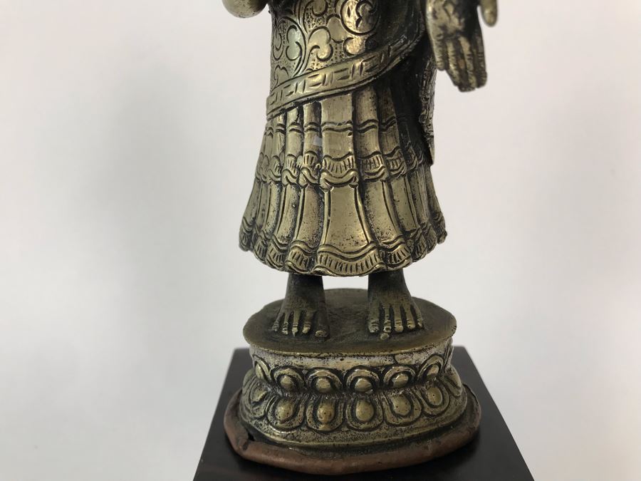 Vintage Metal Nepalese Dipankara Buddha Sculpture 2.5W X 2D X 6.5H With Wooden Base 3W [Photo 7]