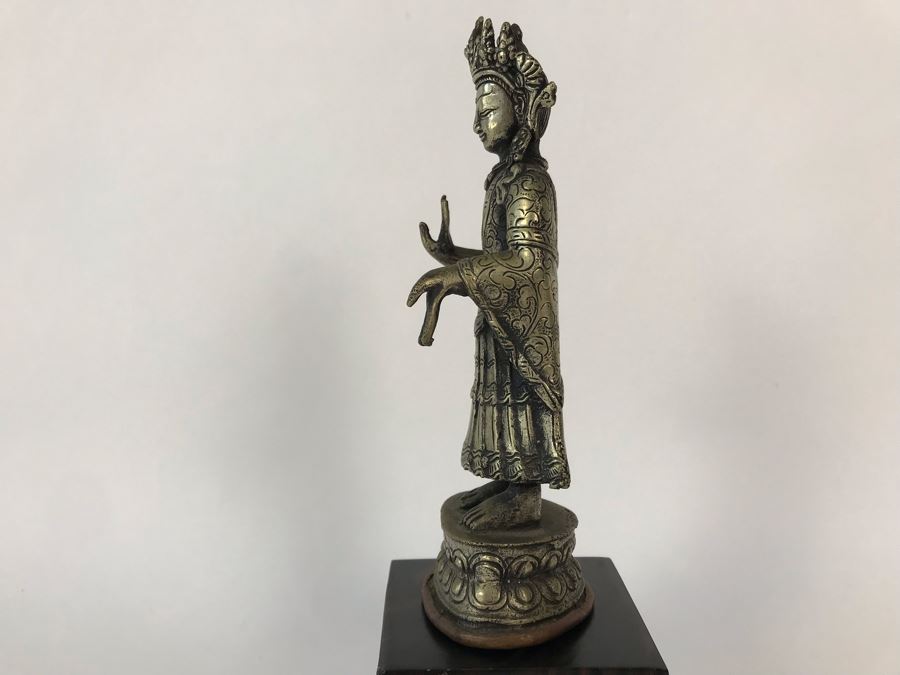 Vintage Metal Nepalese Dipankara Buddha Sculpture 2.5W X 2D X 6.5H With Wooden Base 3W [Photo 8]