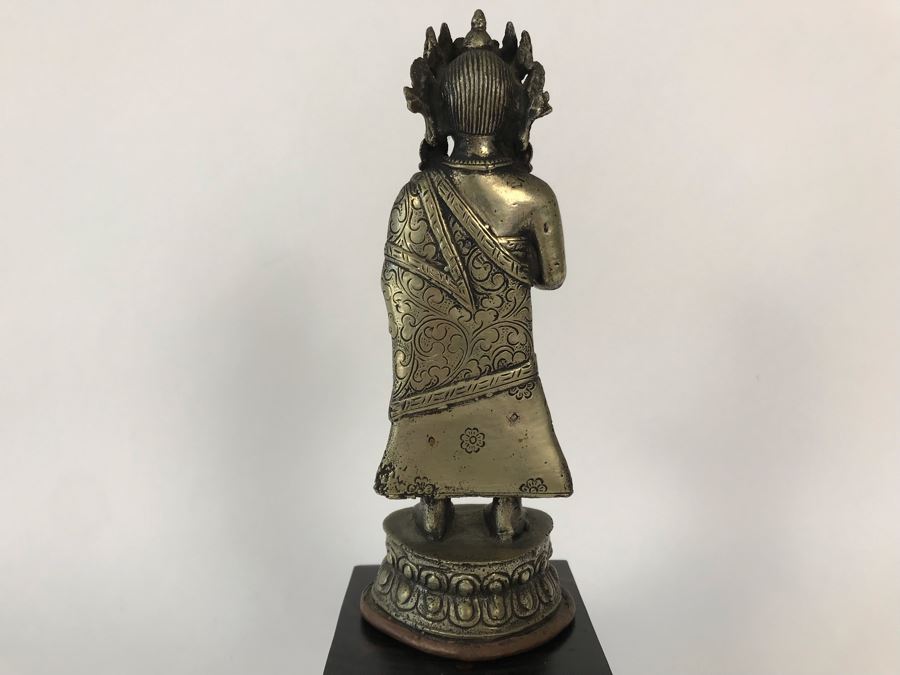 Vintage Metal Nepalese Dipankara Buddha Sculpture 2.5W X 2D X 6.5H With Wooden Base 3W [Photo 9]