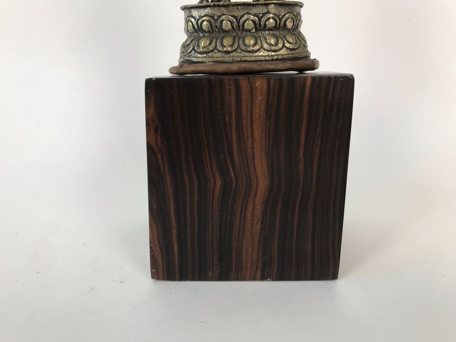 Vintage Metal Nepalese Dipankara Buddha Sculpture 2.5W X 2D X 6.5H With Wooden Base 3W [Photo 12]