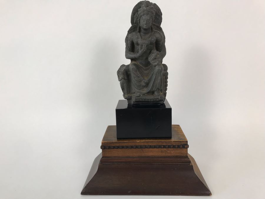 Ancient Carved Stone Goddess Figure Statue From Gandhara With Wooden Stand 3.5W X 1.5D X 6.5H [Photo 7]