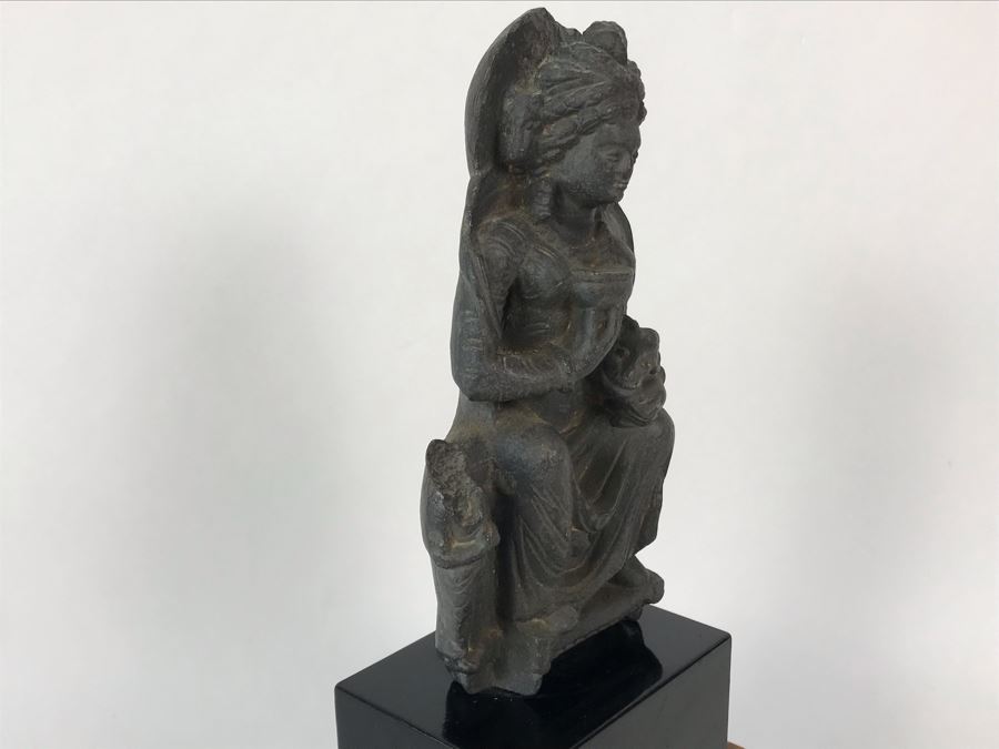 Ancient Carved Stone Goddess Figure Statue From Gandhara With Wooden Stand 3.5W X 1.5D X 6.5H [Photo 11]