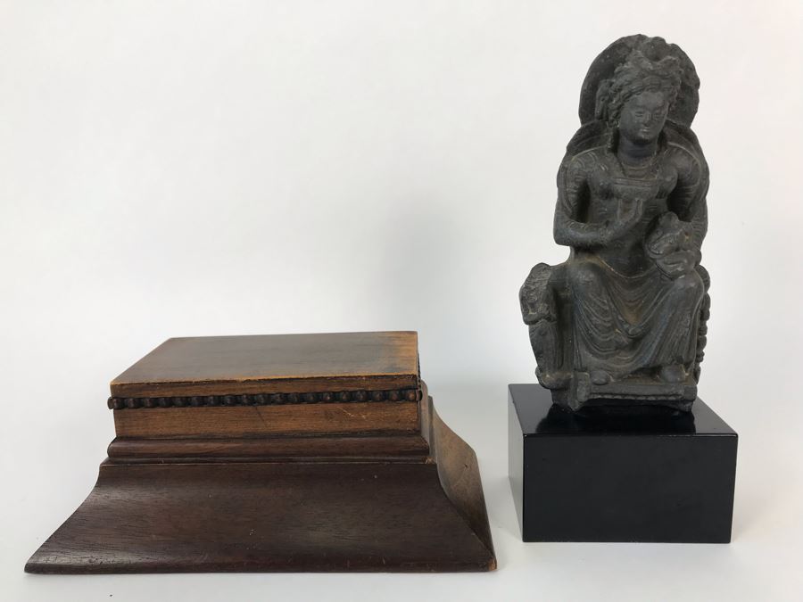 Ancient Carved Stone Goddess Figure Statue From Gandhara With Wooden Stand 3.5W X 1.5D X 6.5H [Photo 20]