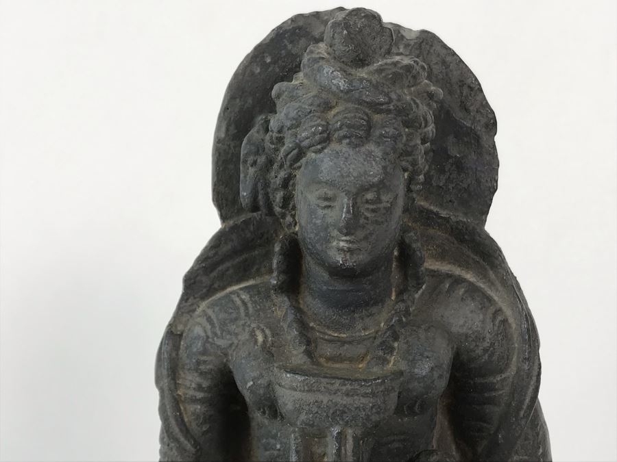 Ancient Carved Stone Goddess Figure Statue From Gandhara With Wooden Stand 3.5W X 1.5D X 6.5H [Photo 3]