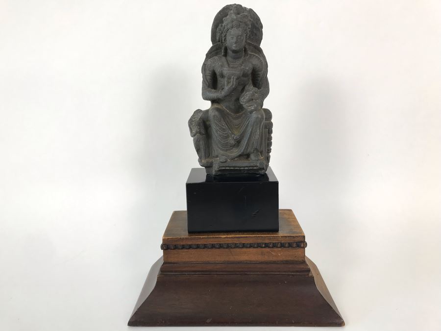 Ancient Carved Stone Goddess Figure Statue From Gandhara With Wooden Stand 3.5W X 1.5D X 6.5H [Photo 8]