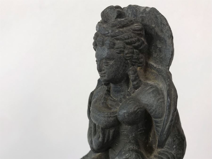 Ancient Carved Stone Goddess Figure Statue From Gandhara With Wooden Stand 3.5W X 1.5D X 6.5H [Photo 15]