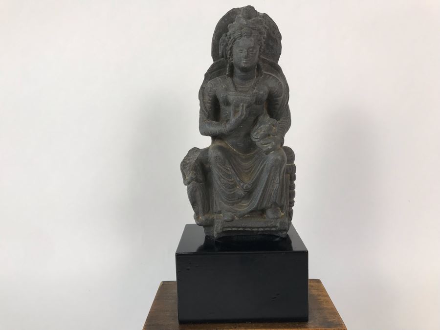 Ancient Carved Stone Goddess Figure Statue From Gandhara With Wooden Stand 3.5W X 1.5D X 6.5H [Photo 2]