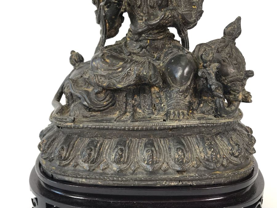 Antique Large Bodhisattva Seated On Elephant Gilded Metal Figure Statue ...