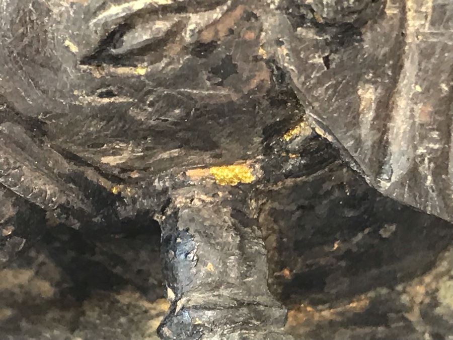 Antique Large Bodhisattva Seated On Elephant Gilded Metal Figure Statue 7.5W X 5D X 9.5H With Custom Wooden Base (Wooden Base Has Some Damage) 8W X 5.5D X 2.5H Appraised $2,500-$3,000 In 1994 [Photo 30]