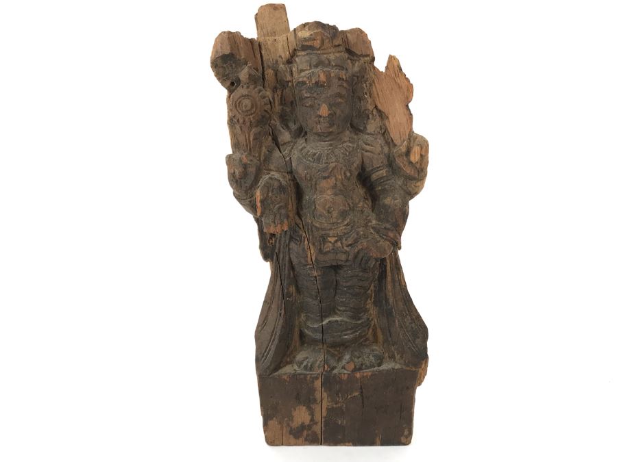 Hand Carved Wooden Vishnu Statue Figure 5W X 2.5D X 11H