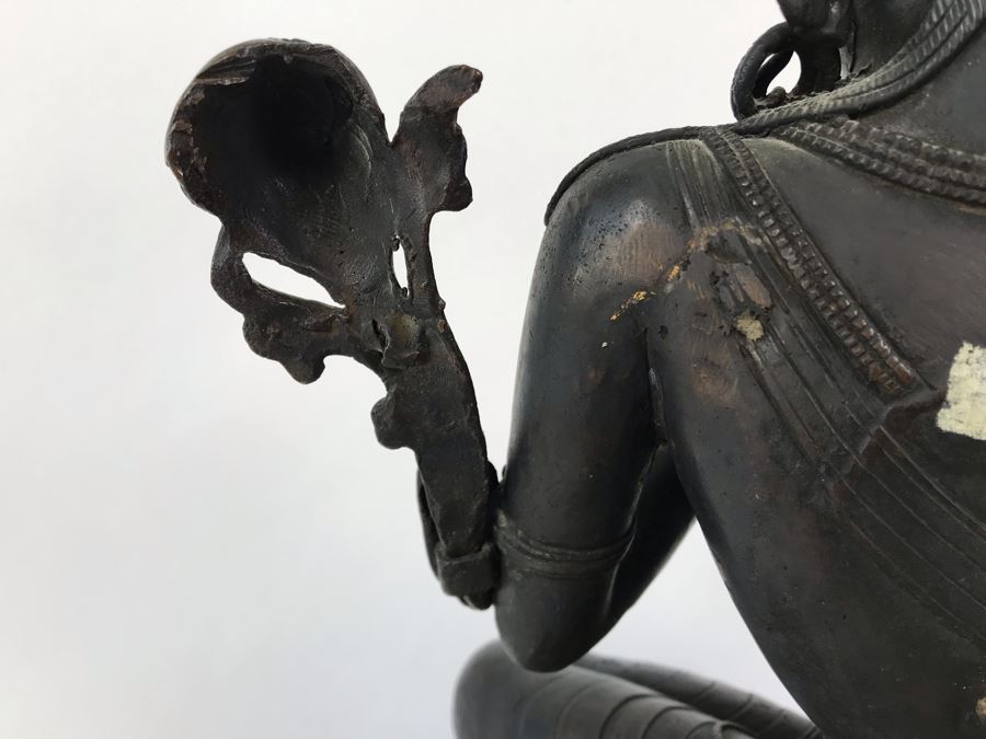 Large Antique Nepalese Metal Sitting Buddha Statue 12W X 10D X 16H With Custom Wooden Stand [Photo 24]