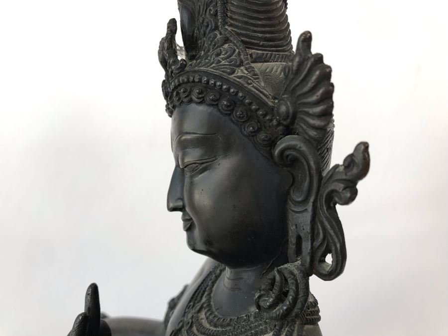 Large Antique Nepalese Metal Sitting Buddha Statue 12W X 10D X 16H With Custom Wooden Stand [Photo 32]