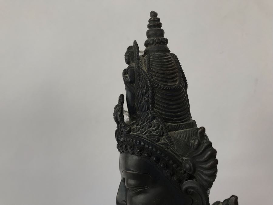 Large Antique Nepalese Metal Sitting Buddha Statue 12W X 10D X 16H With Custom Wooden Stand [Photo 33]