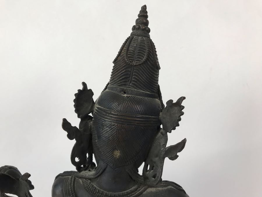 Large Antique Nepalese Metal Sitting Buddha Statue 12W X 10D X 16H With Custom Wooden Stand [Photo 23]