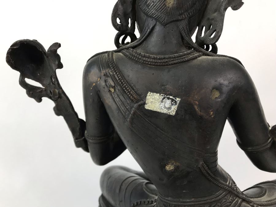 Large Antique Nepalese Metal Sitting Buddha Statue 12W X 10D X 16H With Custom Wooden Stand [Photo 21]