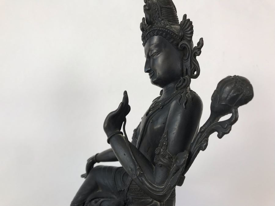 Large Antique Nepalese Metal Sitting Buddha Statue 12W X 10D X 16H With Custom Wooden Stand [Photo 30]
