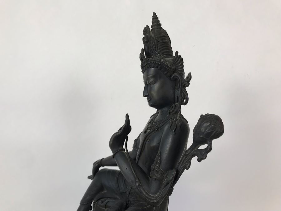 Large Antique Nepalese Metal Sitting Buddha Statue 12W X 10D X 16H With Custom Wooden Stand [Photo 31]