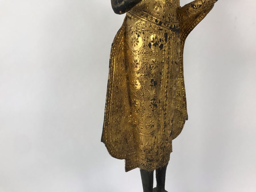 Vintage Thai Gilded Bronze Standing Buddha Statue 7W X 6.5D X 26H [Photo 17]