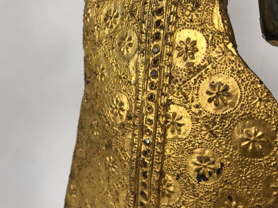 Vintage Thai Gilded Bronze Standing Buddha Statue 7W X 6.5D X 26H [Photo 21]