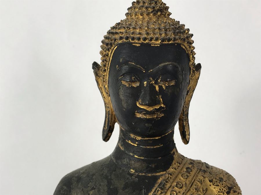 Vintage Thai Gilded Bronze Standing Buddha Statue 7W X 6.5D X 26H [Photo 9]