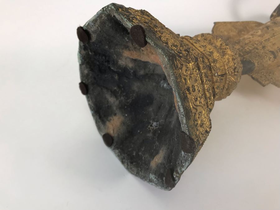 Vintage Thai Gilded Bronze Standing Buddha Statue 7W X 6.5D X 26H [Photo 36]