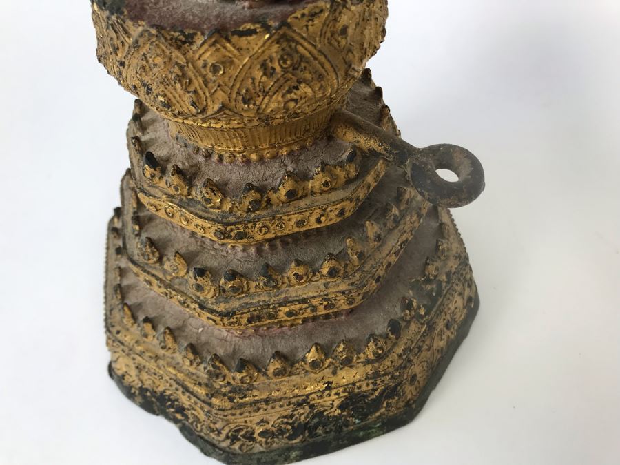 Vintage Thai Gilded Bronze Standing Buddha Statue 7W X 6.5D X 26H [Photo 27]