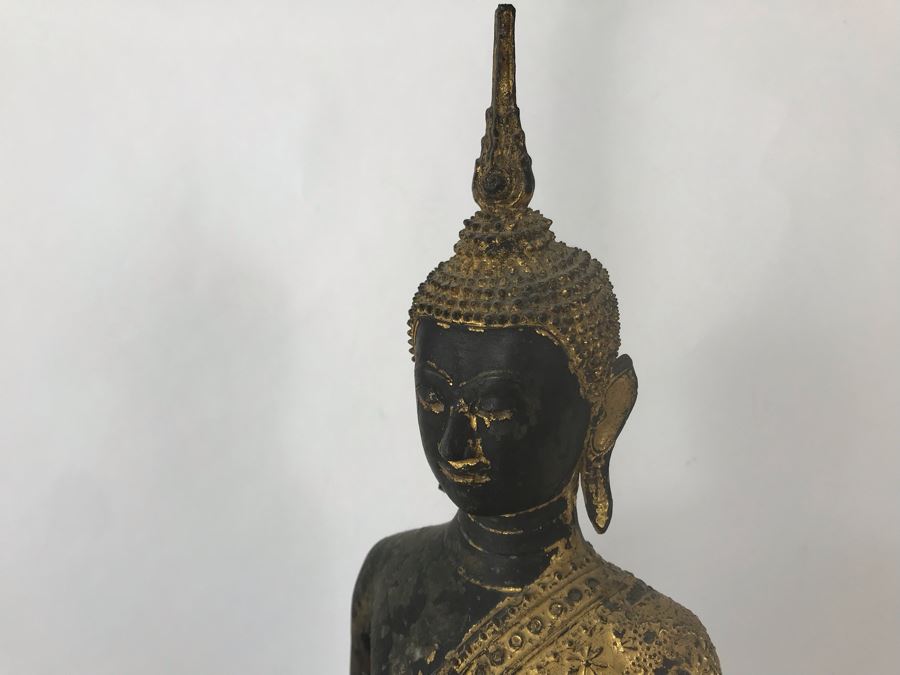 Vintage Thai Gilded Bronze Standing Buddha Statue 7W X 6.5D X 26H [Photo 32]