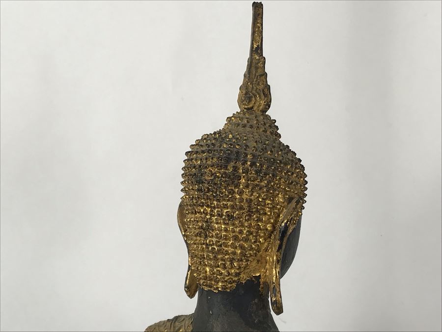Vintage Thai Gilded Bronze Standing Buddha Statue 7W X 6.5D X 26H [Photo 23]