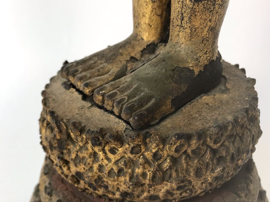 Vintage Thai Gilded Bronze Standing Buddha Statue 6W X 6D X 22.5H [Photo 17]