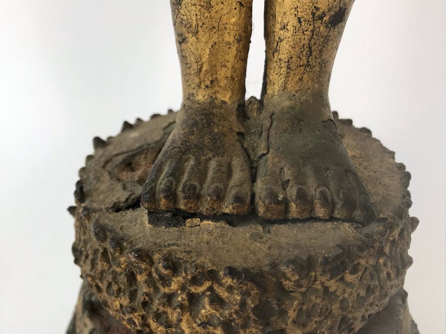 Vintage Thai Gilded Bronze Standing Buddha Statue 6W X 6D X 22.5H [Photo 7]