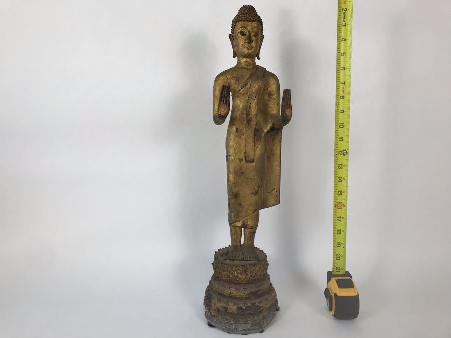 Vintage Thai Gilded Bronze Standing Buddha Statue 6W X 6D X 22.5H [Photo 27]