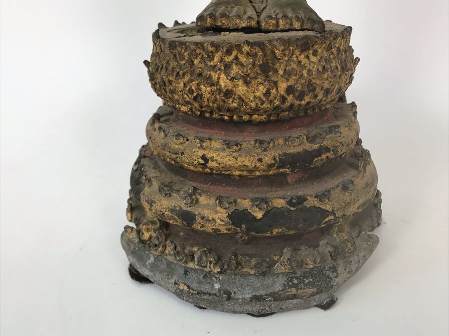 Vintage Thai Gilded Bronze Standing Buddha Statue 6W X 6D X 22.5H [Photo 6]